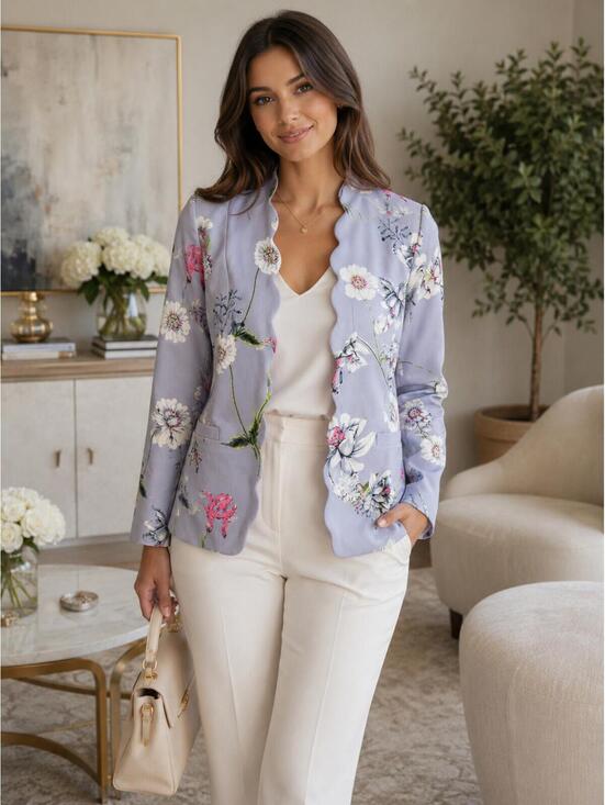 Simply Styled Jackets & Blazers - Simply Styled Lavender Floral Scalloped Open Front Blazer jacket lilac  L